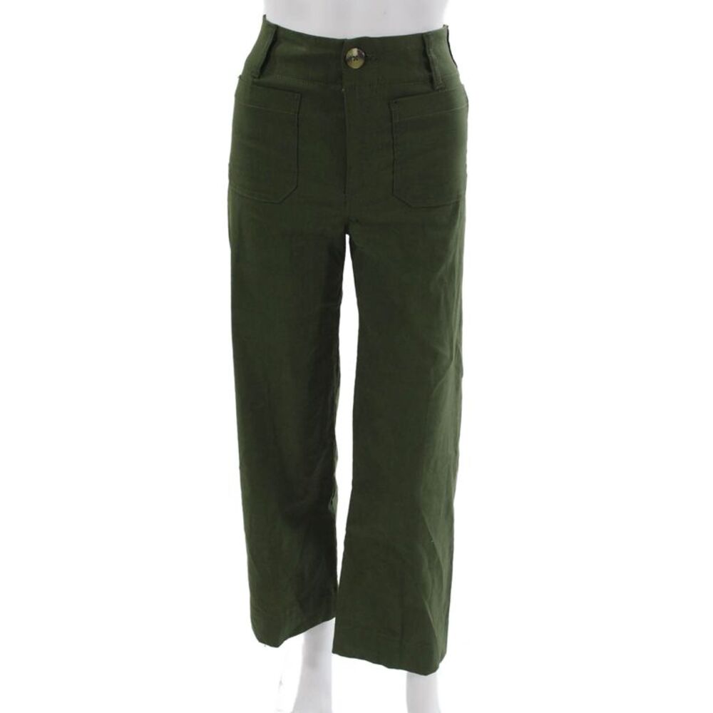 Maeve Anthropologie Women Cropped Chino Pants Green Button Size 24